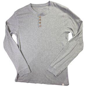 Burts Bees Baby Henley Shirt Mens Large Gray Long Sleeve Waffle Thermal Organic